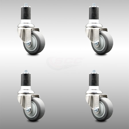 Service Caster 3.5 Inch 316SS Thermoplastic Rubber Swivel 1-7/8 Inch Expanding Stem Caster Set SCC-SS316EX20S3514-TPRB-178-4